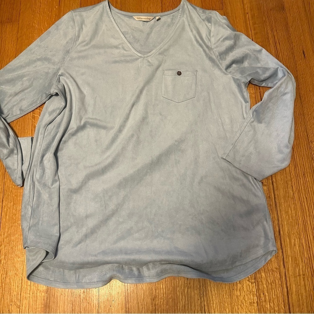 Soft Surroundings V-Neck Maddox Ultra SoftFaux Suede Tunic Top Roll Tab(b3 - Picture 2 of 10